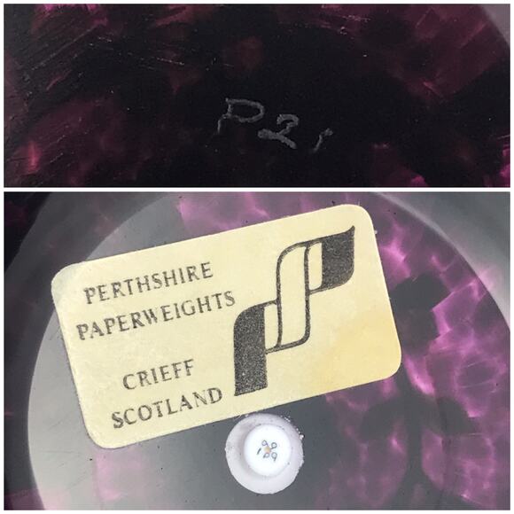 Perthshire 1999C Amber Flower Lampwork Garland Amethyst-Red Ground Paperweight - Picture 7 of 14